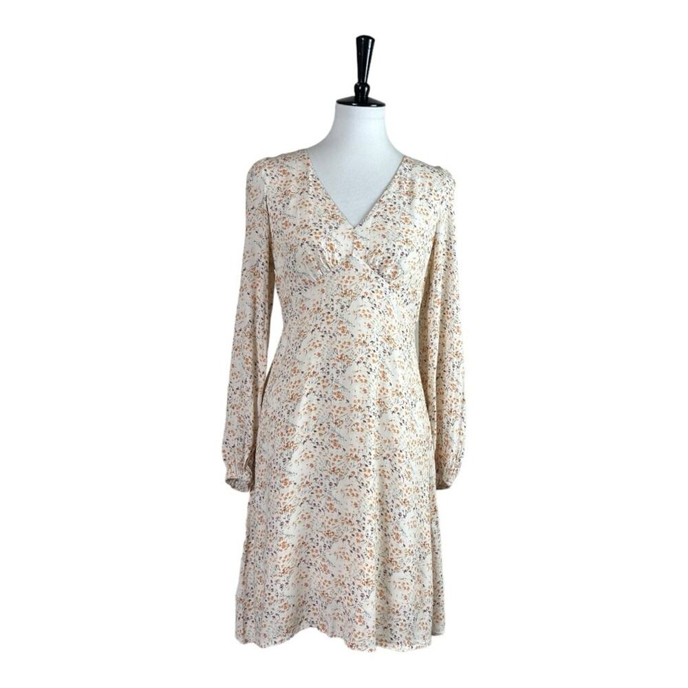 Lucy Paris NEW Dress A-line V-neck Long Sleeves Cream Floral Size Small Cottage